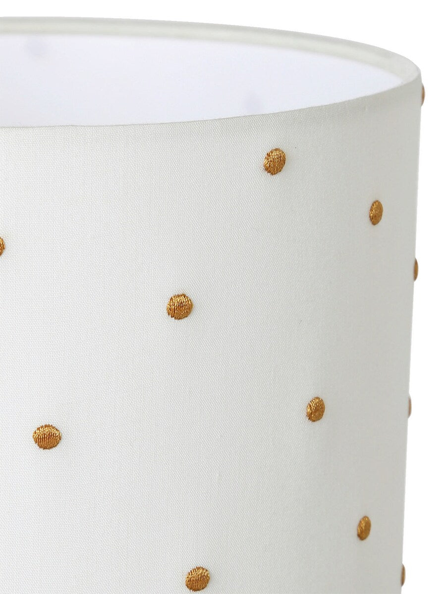 Bakside av nattbordslampe med prikkbroderi og trefot 30 cm