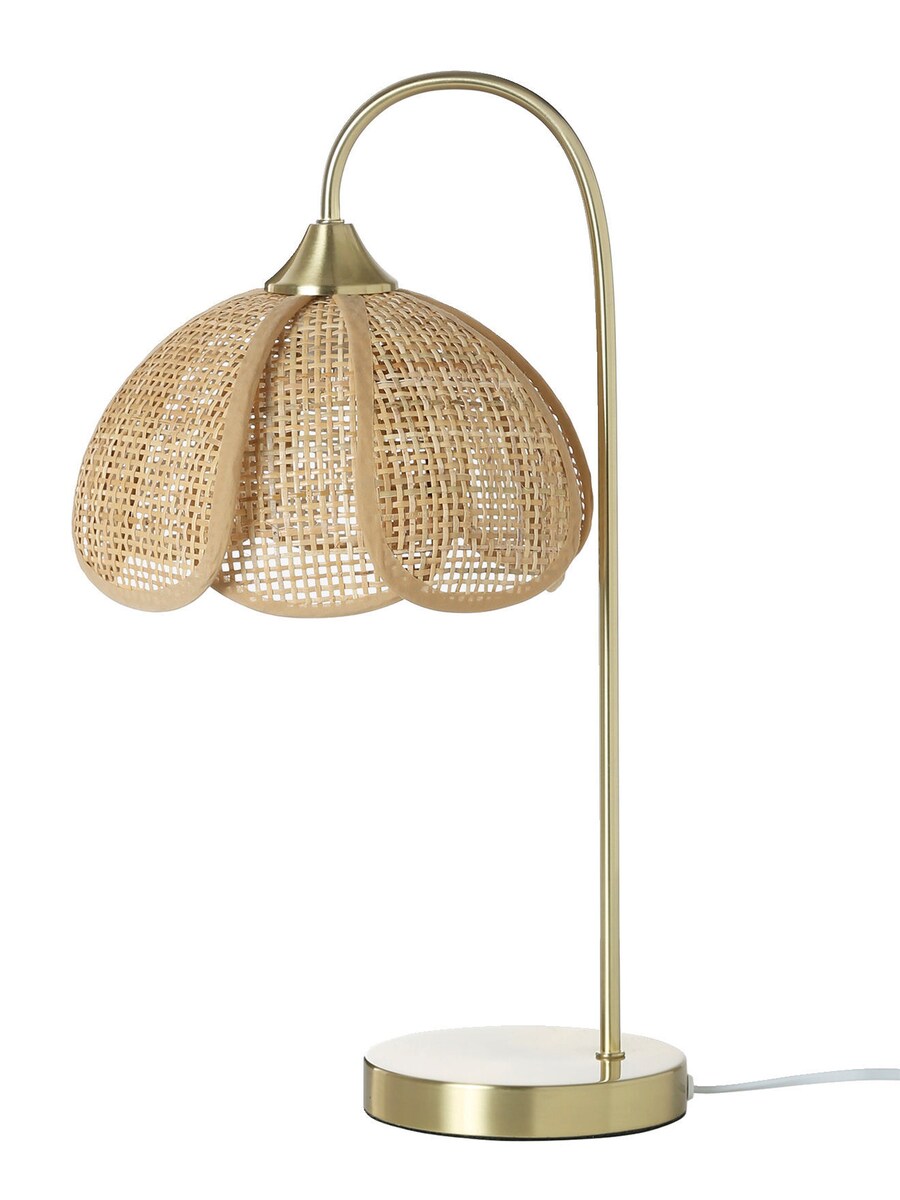 Nattbordslampe i rotting med messingfot 47 cm forfra