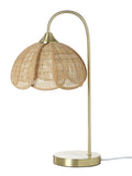 Nattbordslampe i rotting med messingfot 47 cm forfra