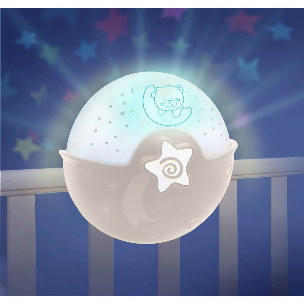 Detalj av Nattlys stjernehimmel med projektor og musikk