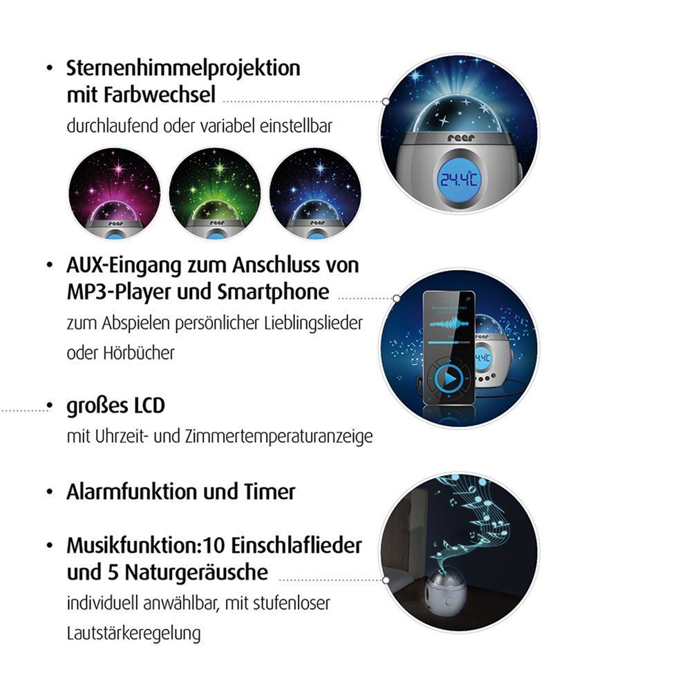 Nattlys med stjerneprojektor og musikk My Magic Starlight i bruk