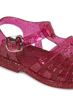 Nærbilde av glitterdetaljer på Nea glitter-sandaler med spenne sangria str. 21