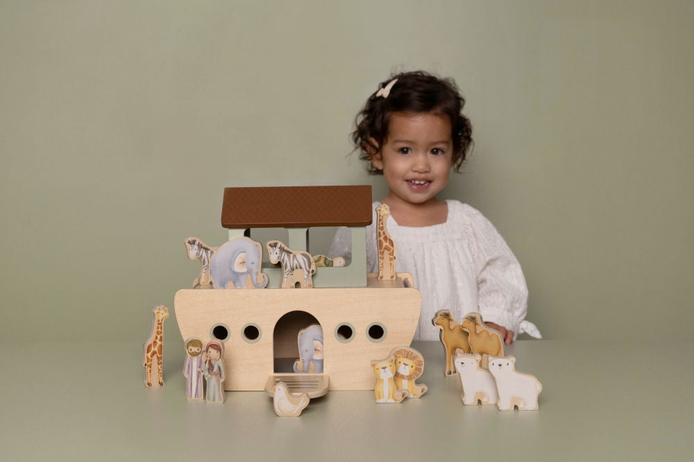 Montert Noahs ark i tre 31 deler med dyr og figurer - Little Dutch