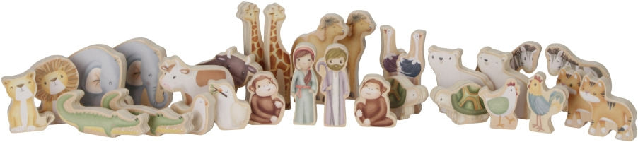 Oversikt over alle deler i Noahs ark i tre 31 deler med dyr og figurer - Little Dutch