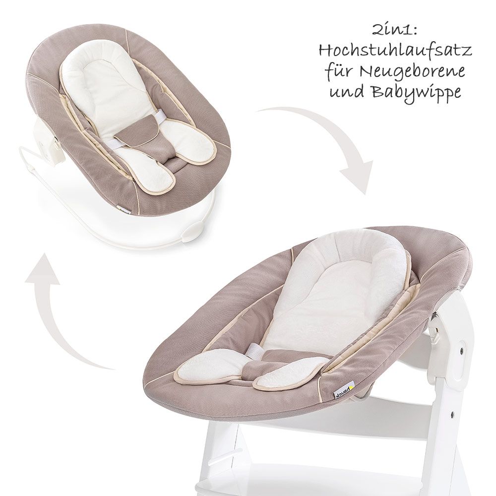 Nyfødtinnsats & vippestol til Alpha barnestol 2in1 beige bakside