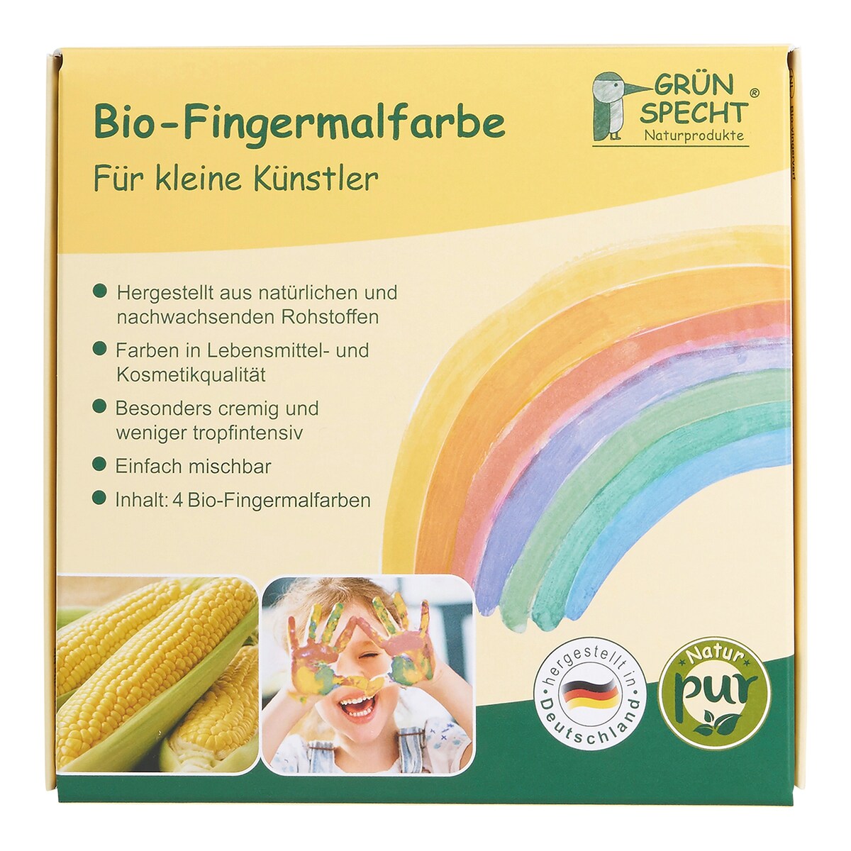 Økologisk fingermaling 4 farger fra 2 år - Grünspecht fargeprøver