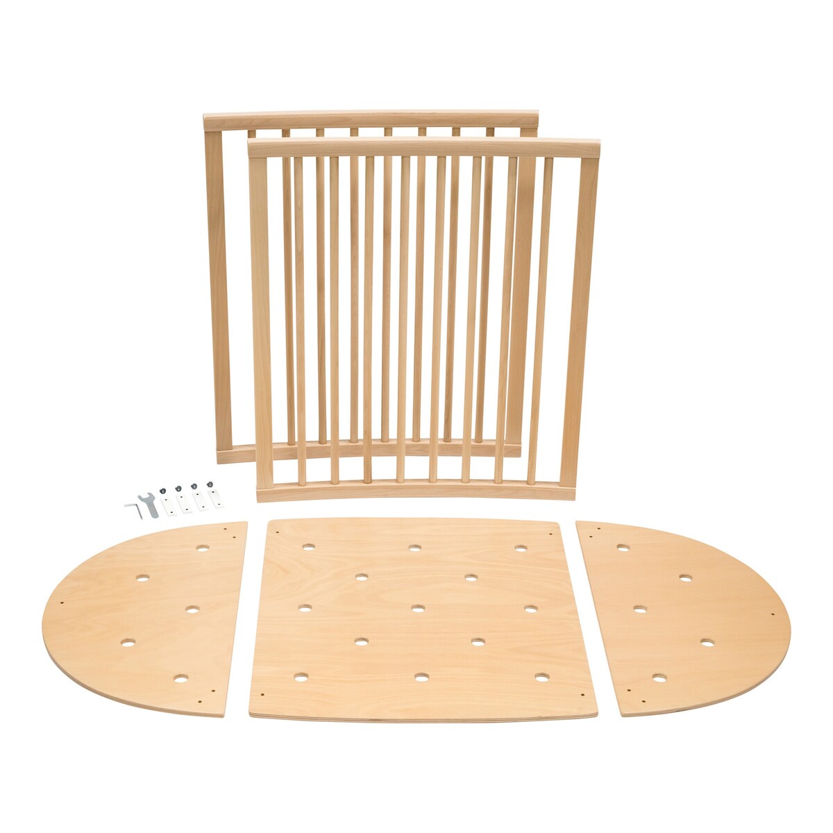 Detalj av ombyggingssett for babyseng Sleepi Mini i bøk