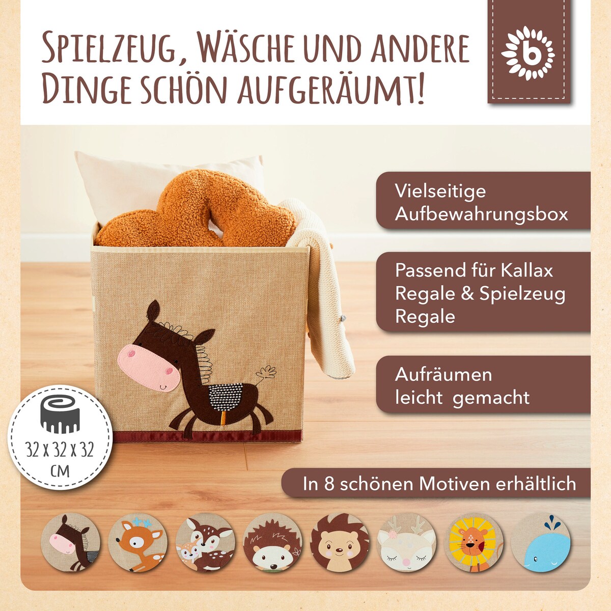 Oppbevaringsboks for barn eselmotiv bakside