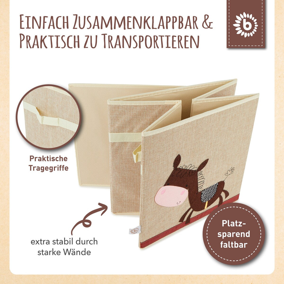Oppbevaringsboks for barn eselmotiv montert i rom