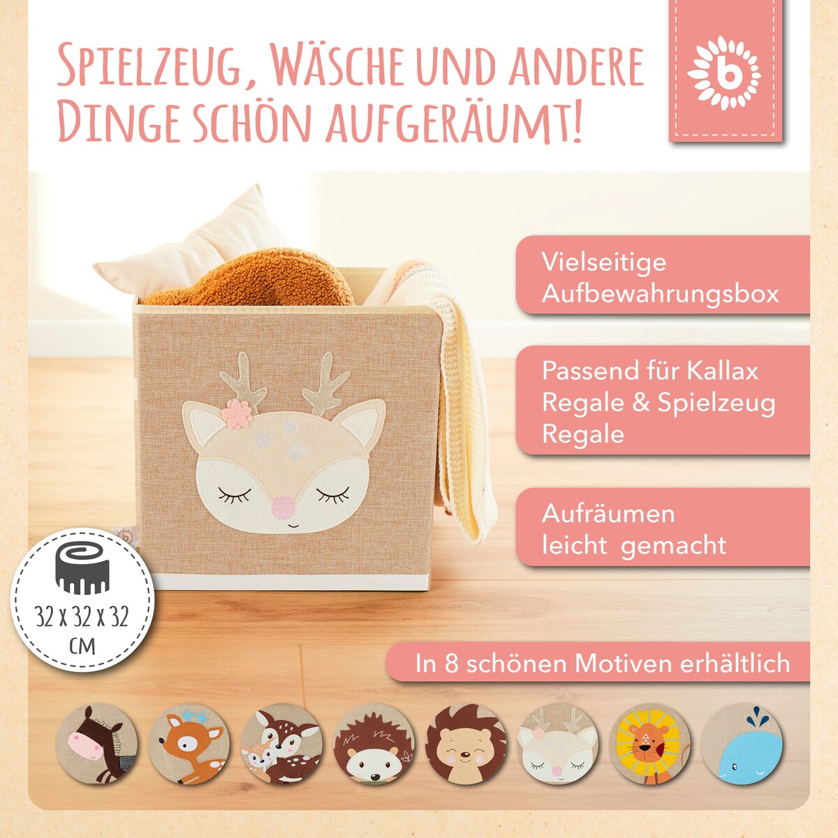 Oppbevaringsboks for barn Reh Ella 33x33x33 cm bakside