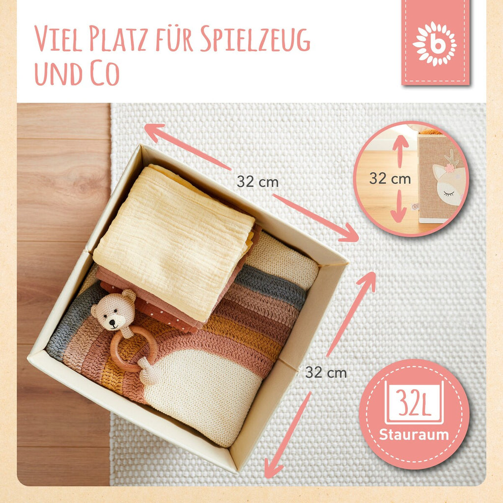 Oppbevaringsboks for barn Reh Ella 33x33x33 cm detalj av rehmotiv