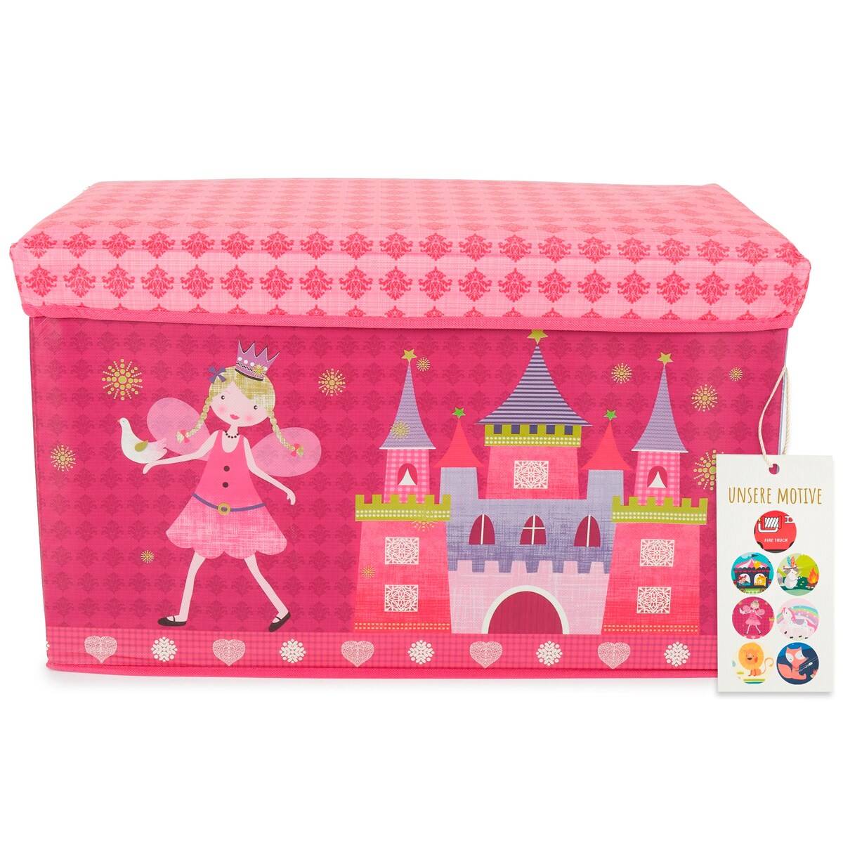 Oppbevaringsboks med lokk for barn prinsesse 60x30x36 cm forfra