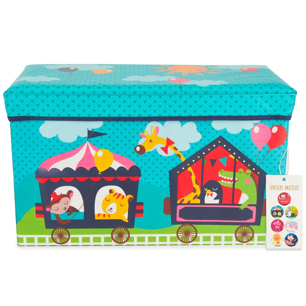 Oppbevaringsboks med lokk for barn sirkus 60x30x36 cm forfra