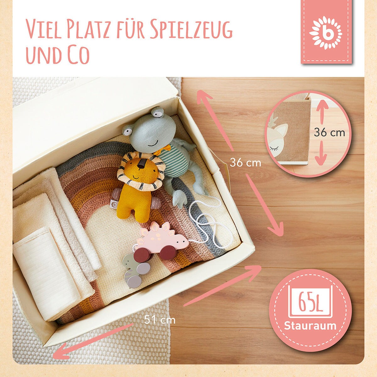 Oppbevaringsboks med lokk Reh Ella detalj av motiv