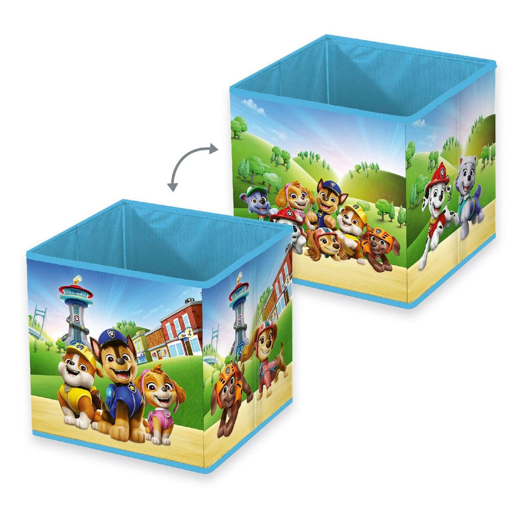 Nærbilde av materiale på oppbevaringsboks Paw Patrol