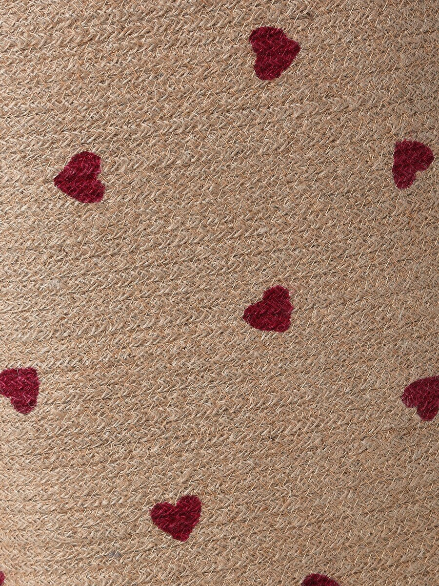 Oppbevaringskurv i jute HERZ med hjerter detalj av mønster