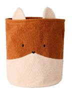 Oppbevaringskurv rev i teddyfleece 50 cm høy forfra