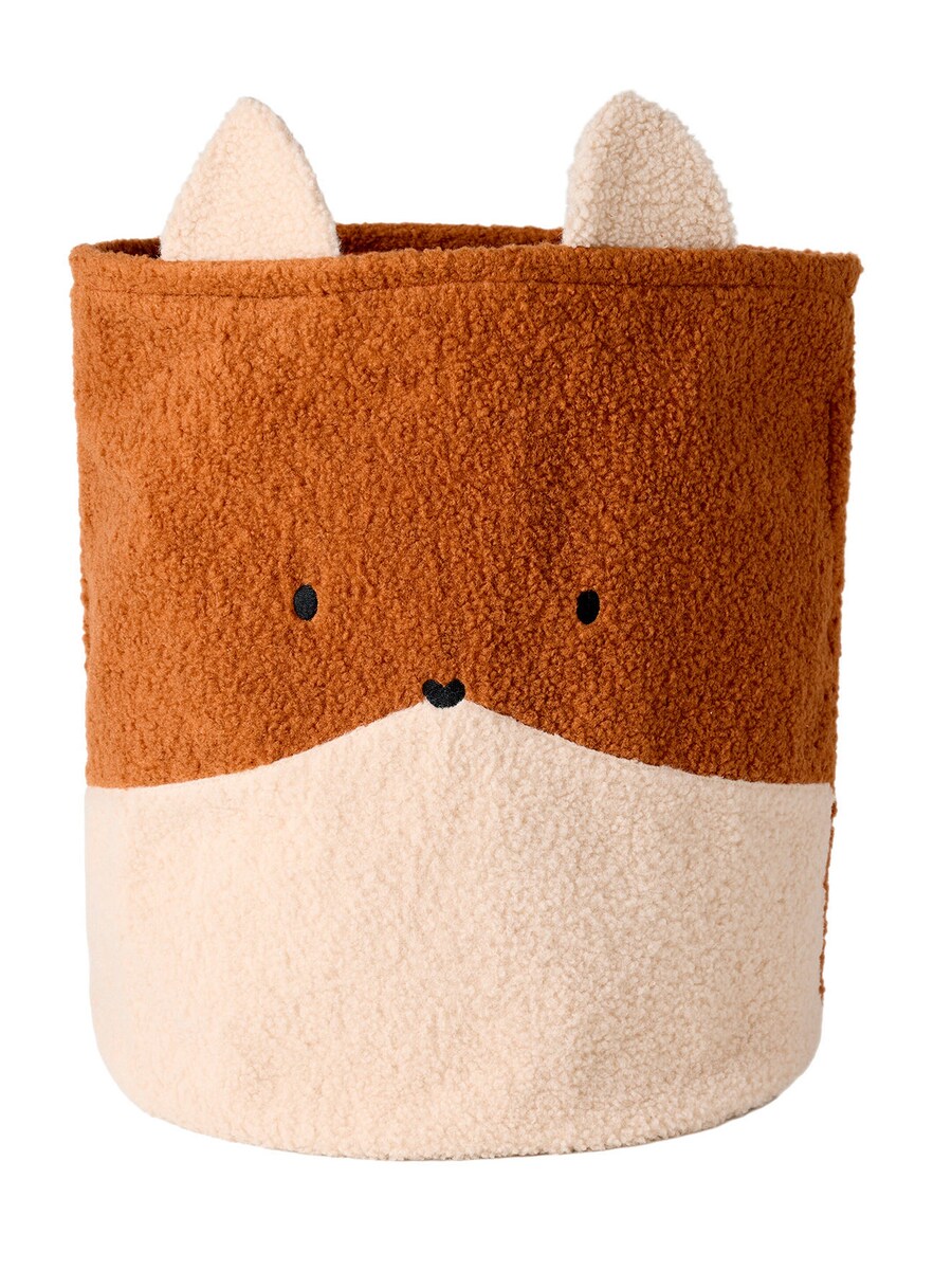 Oppbevaringskurv rev i teddyfleece 50 cm høy forfra