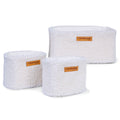 Oppbevaringskurver 3-pk i teddystoff med kroker, offwhite forfra