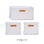 Oppbevaringskurver 3-pk i teddystoff med kroker, offwhite bakside med kroker