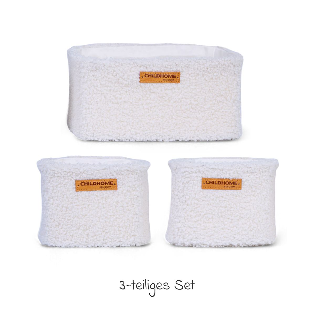Oppbevaringskurver 3-pk i teddystoff med kroker, offwhite bakside med kroker
