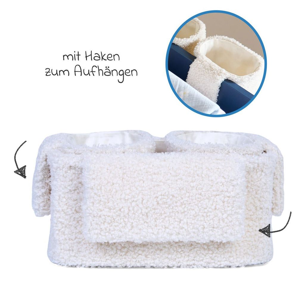 Detalj av teddystoff på Oppbevaringskurver 3-pk i teddystoff med kroker, offwhite