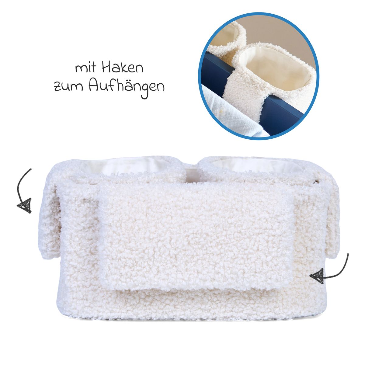 Detalj av teddystoff på Oppbevaringskurver 3-pk i teddystoff med kroker, offwhite
