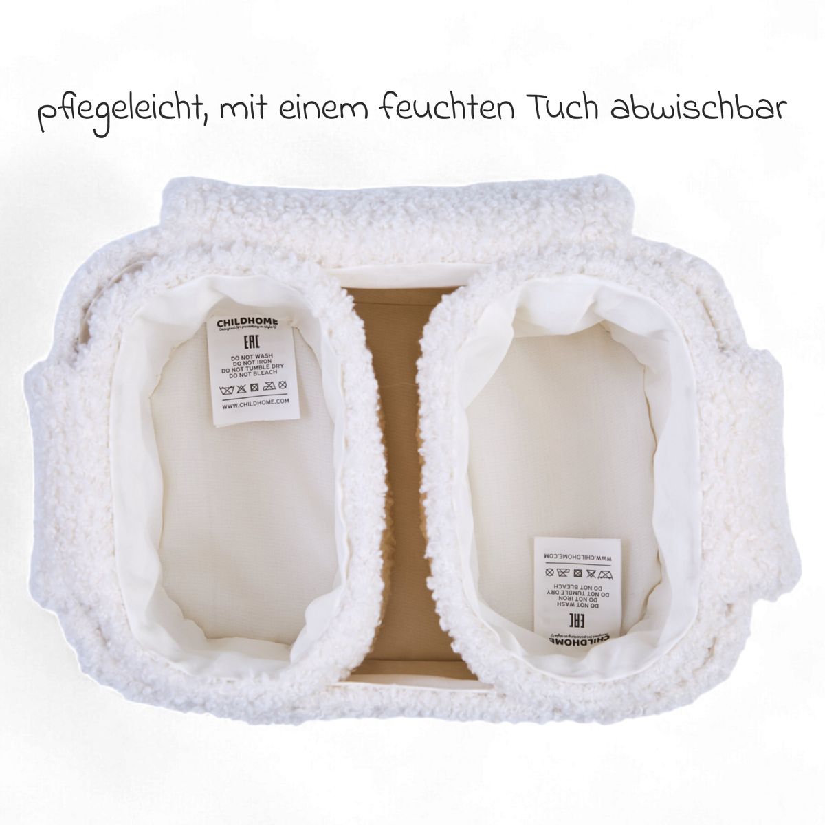 Nærbilde av krok på Oppbevaringskurver 3-pk i teddystoff med kroker, offwhite