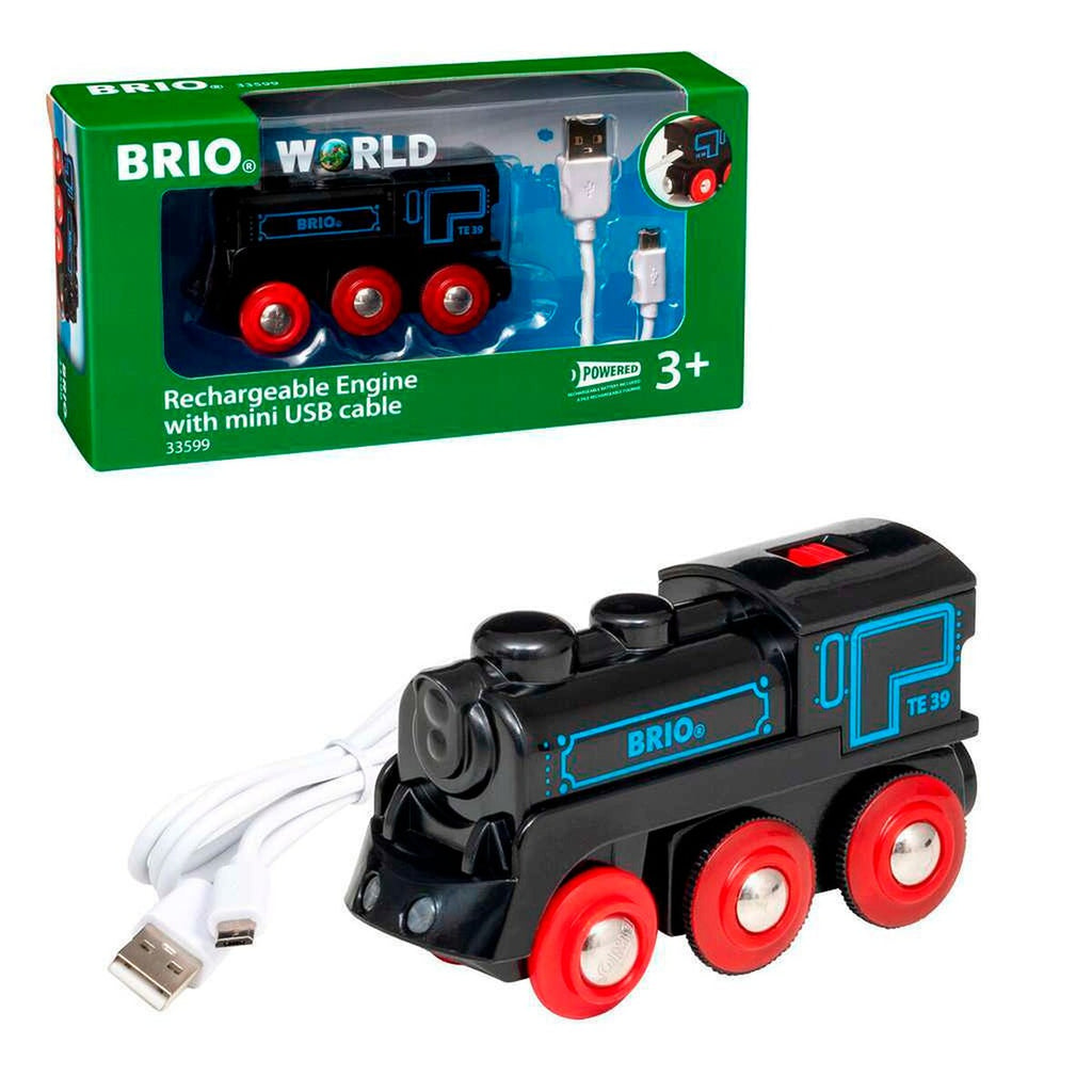 Oppladbart lokomotiv svart med mini-USB-kabel forfra