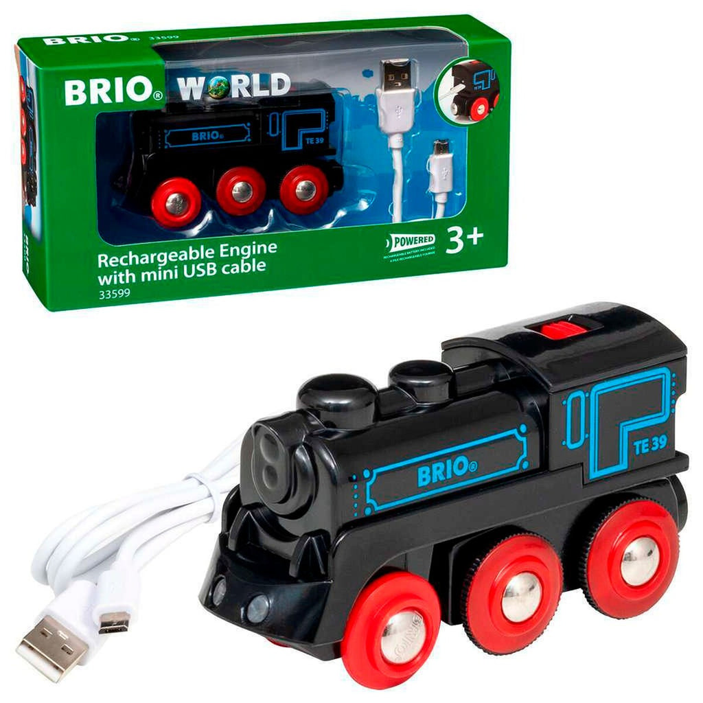Oppladbart lokomotiv svart med mini-USB-kabel bakside