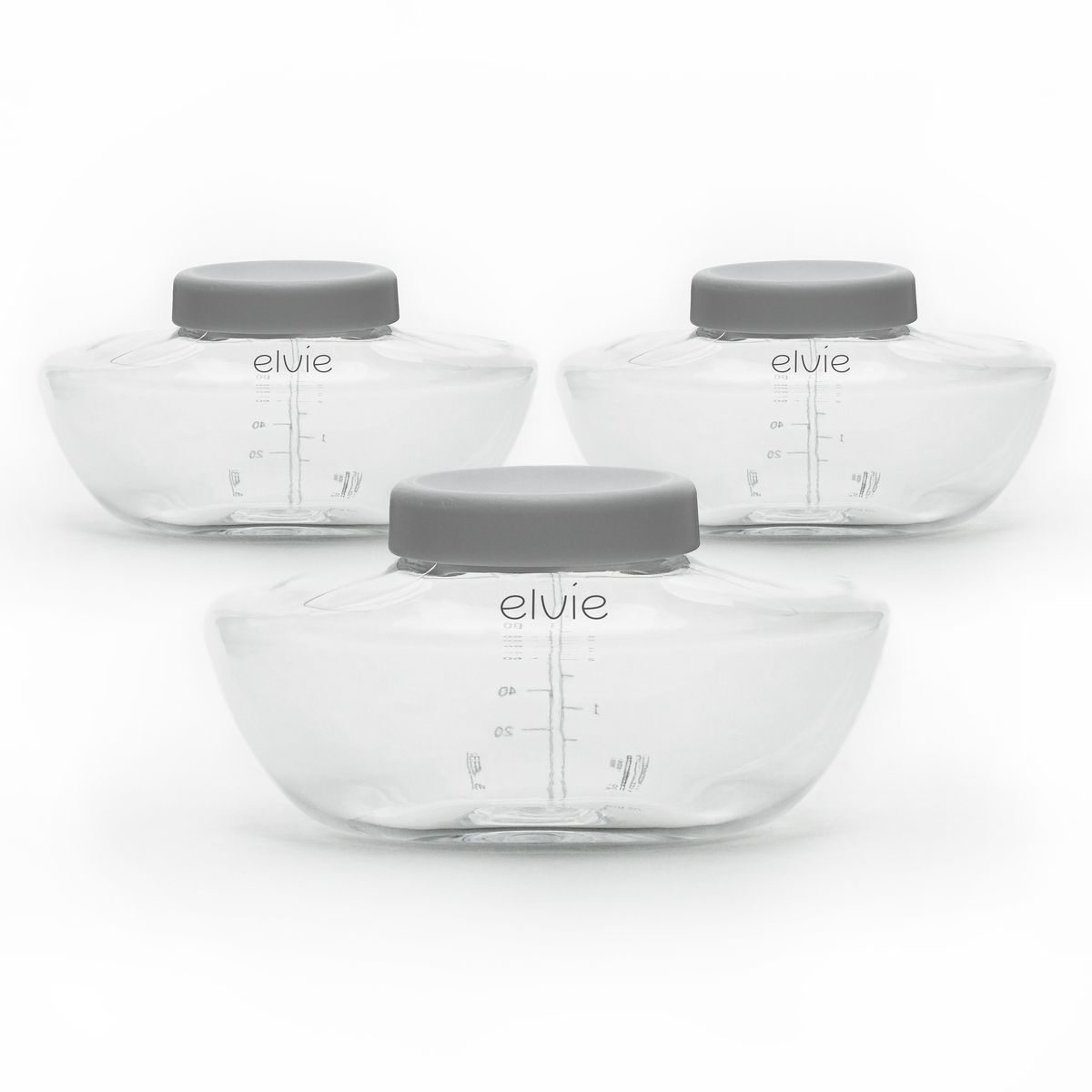 Oppsamlingsflasker for morsmelk 3-pack 150 ml til Elvie Pump sett forfra