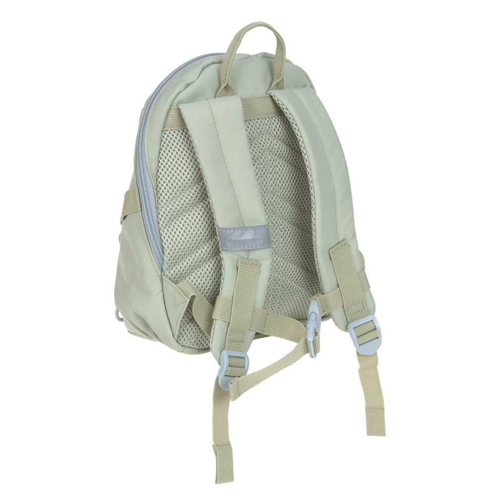 Outdoor barnehagsekk Cloud lys khaki med bryststropp bakside