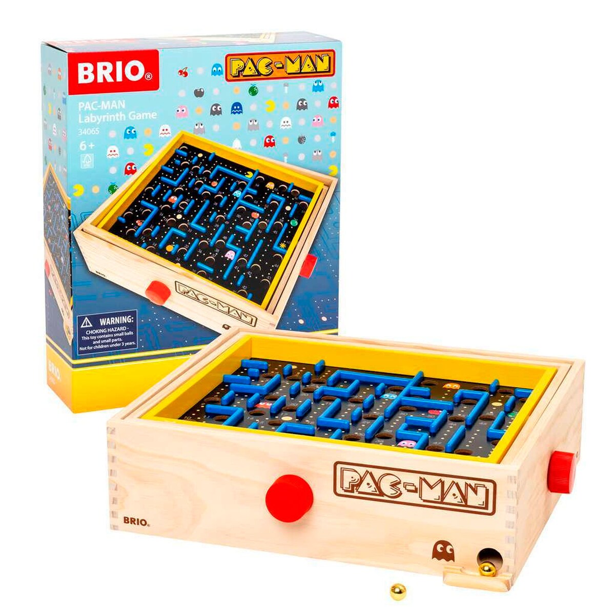 PAC-MAN labyrintspill i tre med retrostil forfra