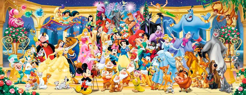 Panoramapuslespill Disney gruppebilde 1000 brikker bakside