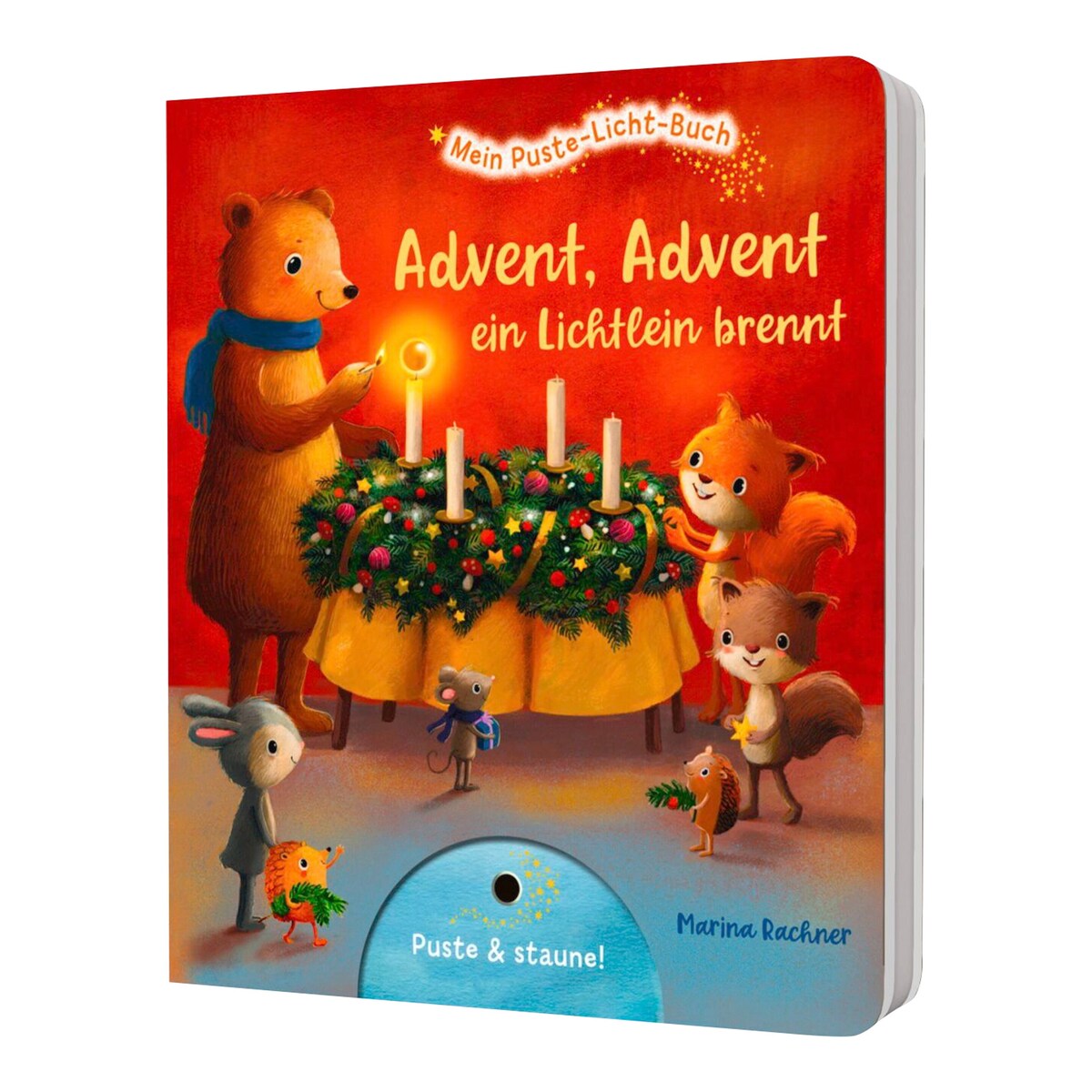 Pappbok med blåselys og adventhistorie fra 18 mnd forside