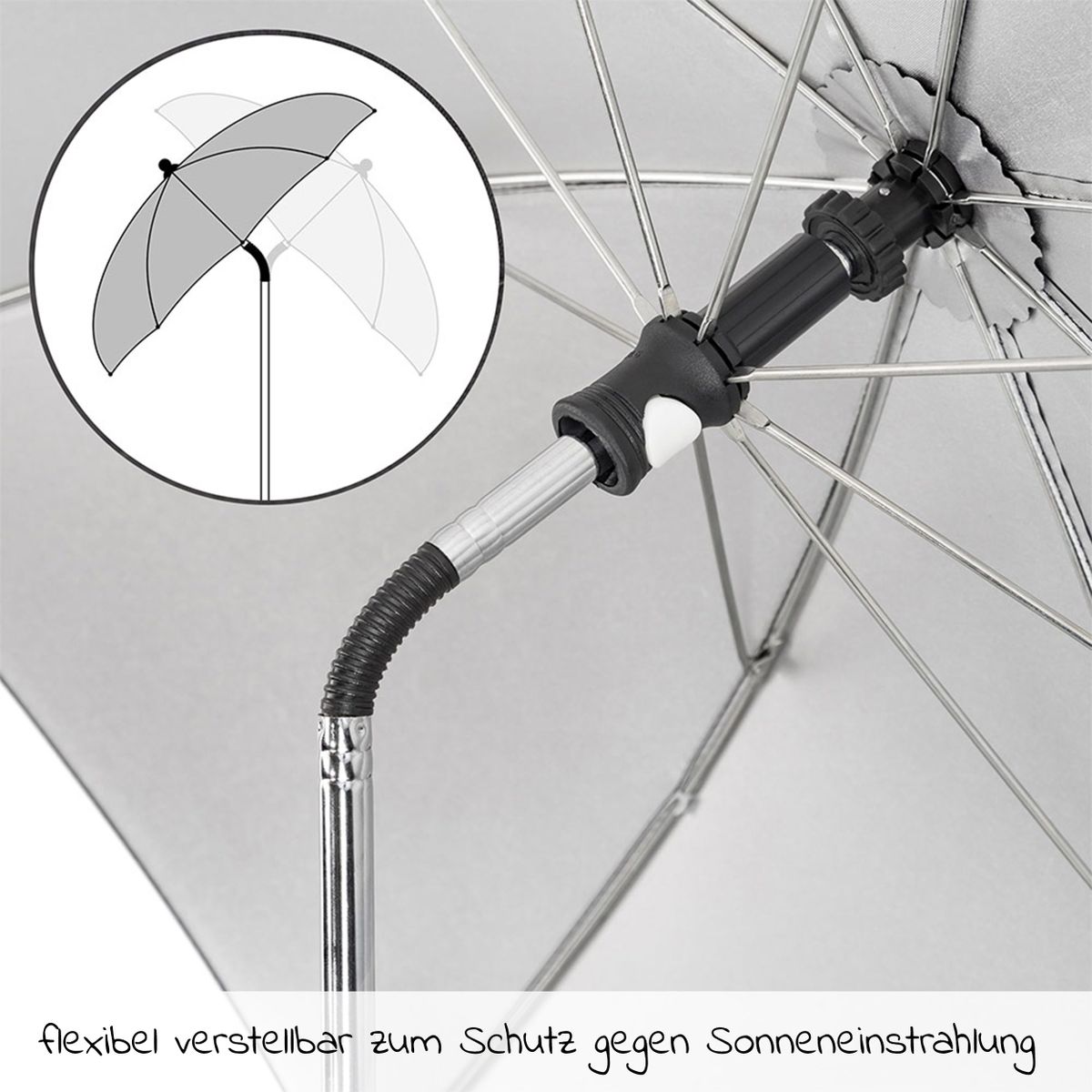 Parasoll til barnevogn og sportsvogn 73 cm montert på vogn
