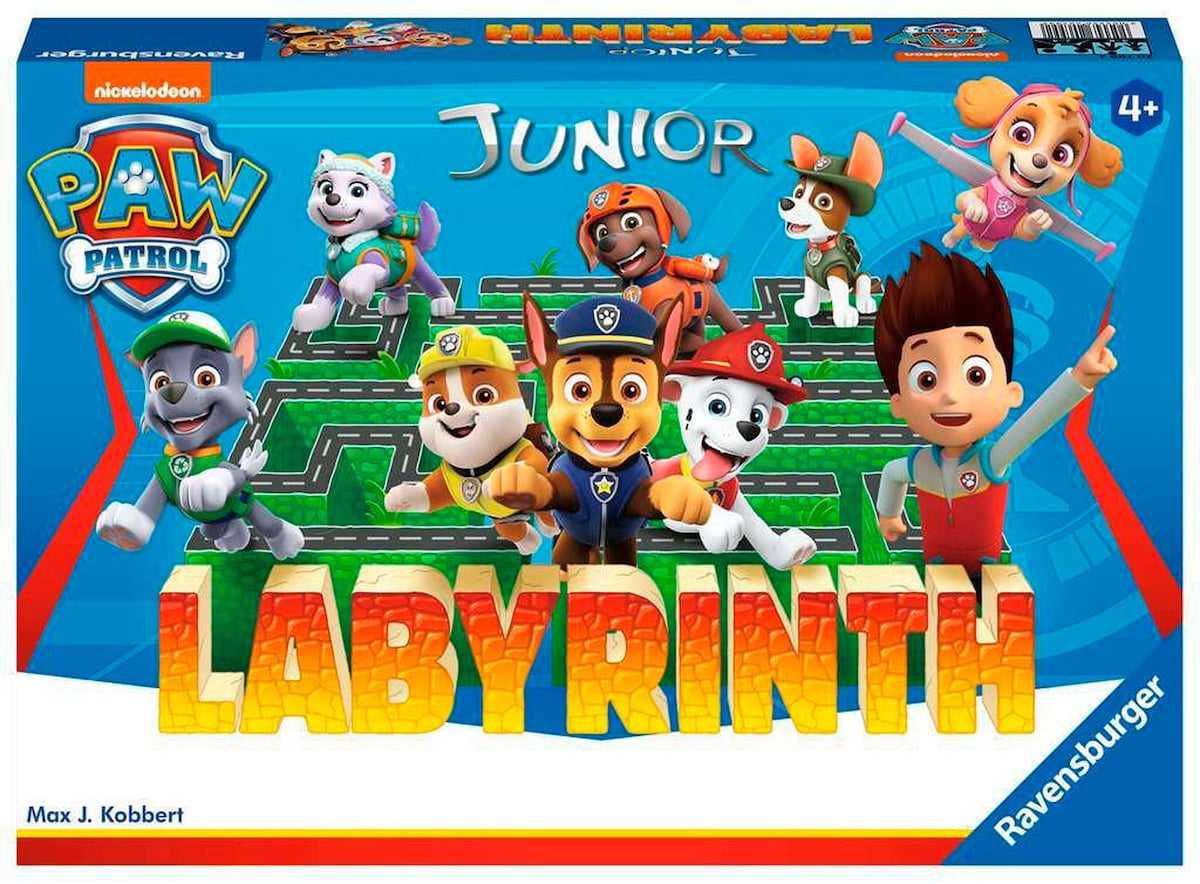 Paw Patrol Junior Labyrinth brettspill forfra med spillbrett og figurer