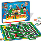 Montert spillområde med Paw Patrol Junior Labyrinth brettspill og figurer