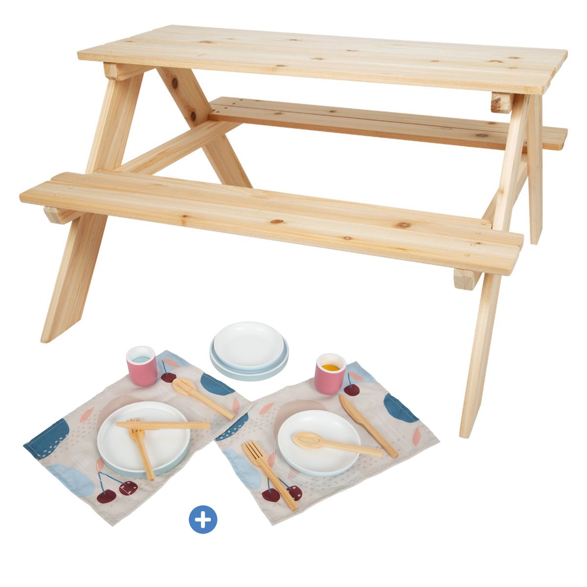 Picknickbord med servisesett 19 deler i heltre - small foot sett for barn