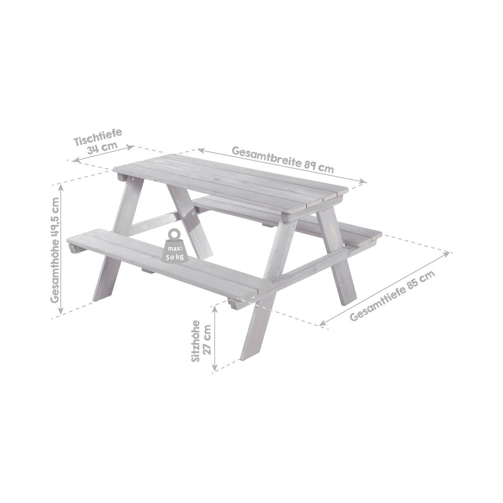 Piknikbord for barn Outdoor Deluxe massivtre 89x84,5 cm detalj av treverk