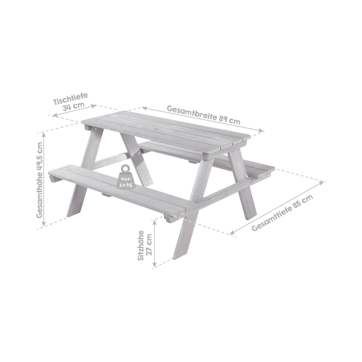 Piknikbord for barn Outdoor Deluxe massivtre 89x84,5 cm detalj av treverk
