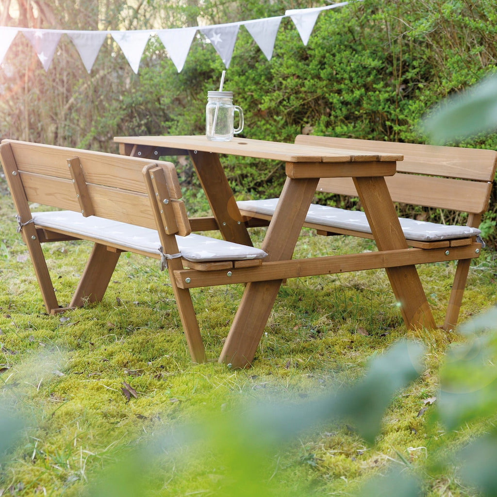 Bakside av Piknikbord for barn 'Picknick for 4' med ryggstøtte og puter