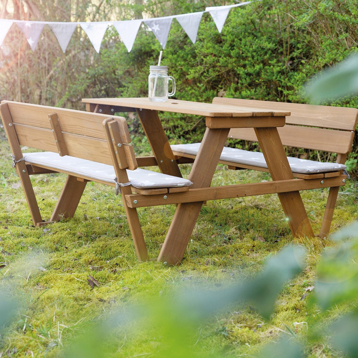 Bakside av Piknikbord for barn 'Picknick for 4' med ryggstøtte og puter