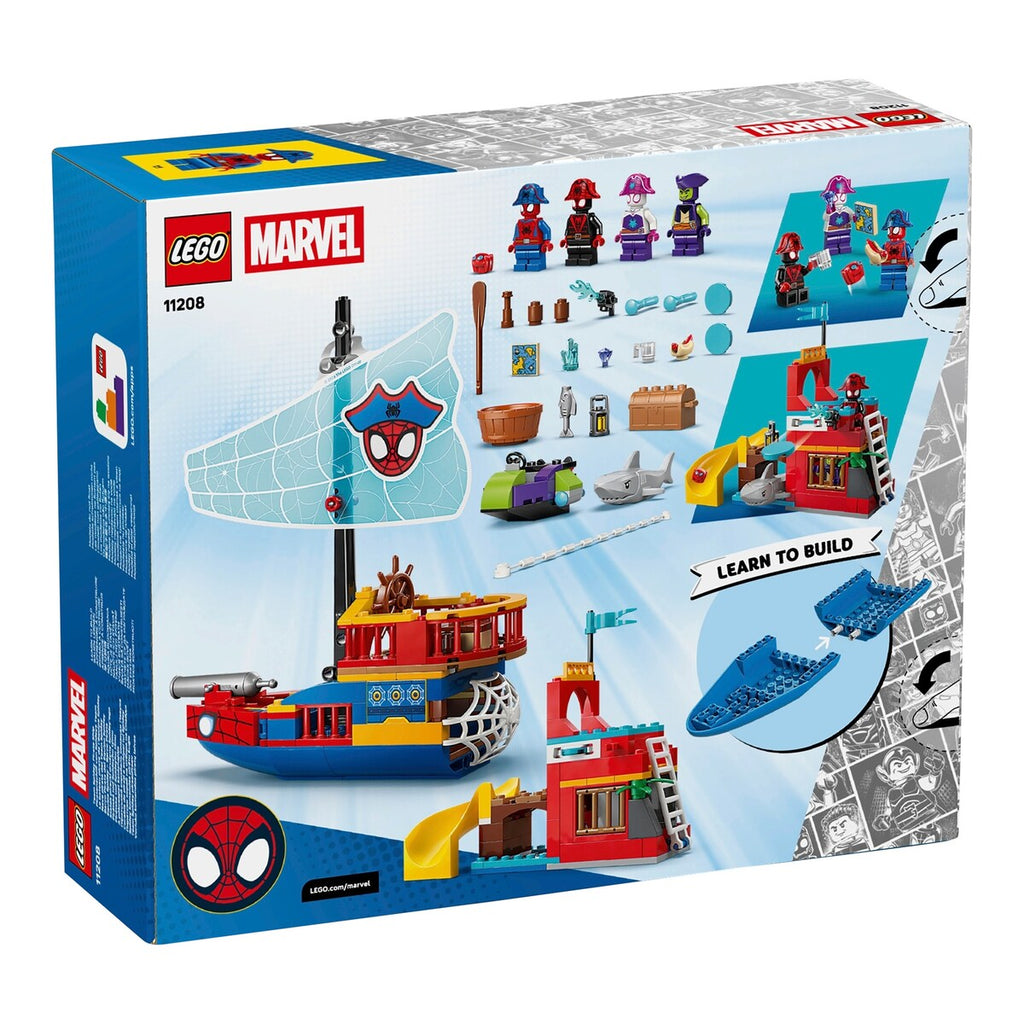Nærbilde av LEGO minifigurer i Piratskip fra Spideys team