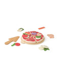 Pizzasett i tre med 22 tilbehør i filt 18 cm forfra