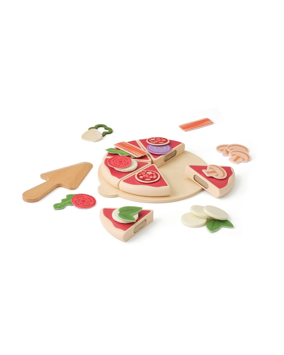 Pizzasett i tre med 22 tilbehør i filt 18 cm bakside