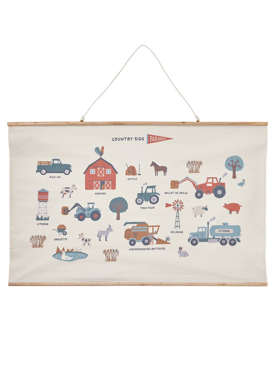 Plakat med gårdskjøretøy til barnerom 110 x 70 cm forfra