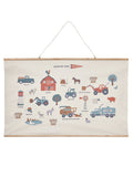 Plakat med gårdskjøretøy til barnerom 110 x 70 cm forfra
