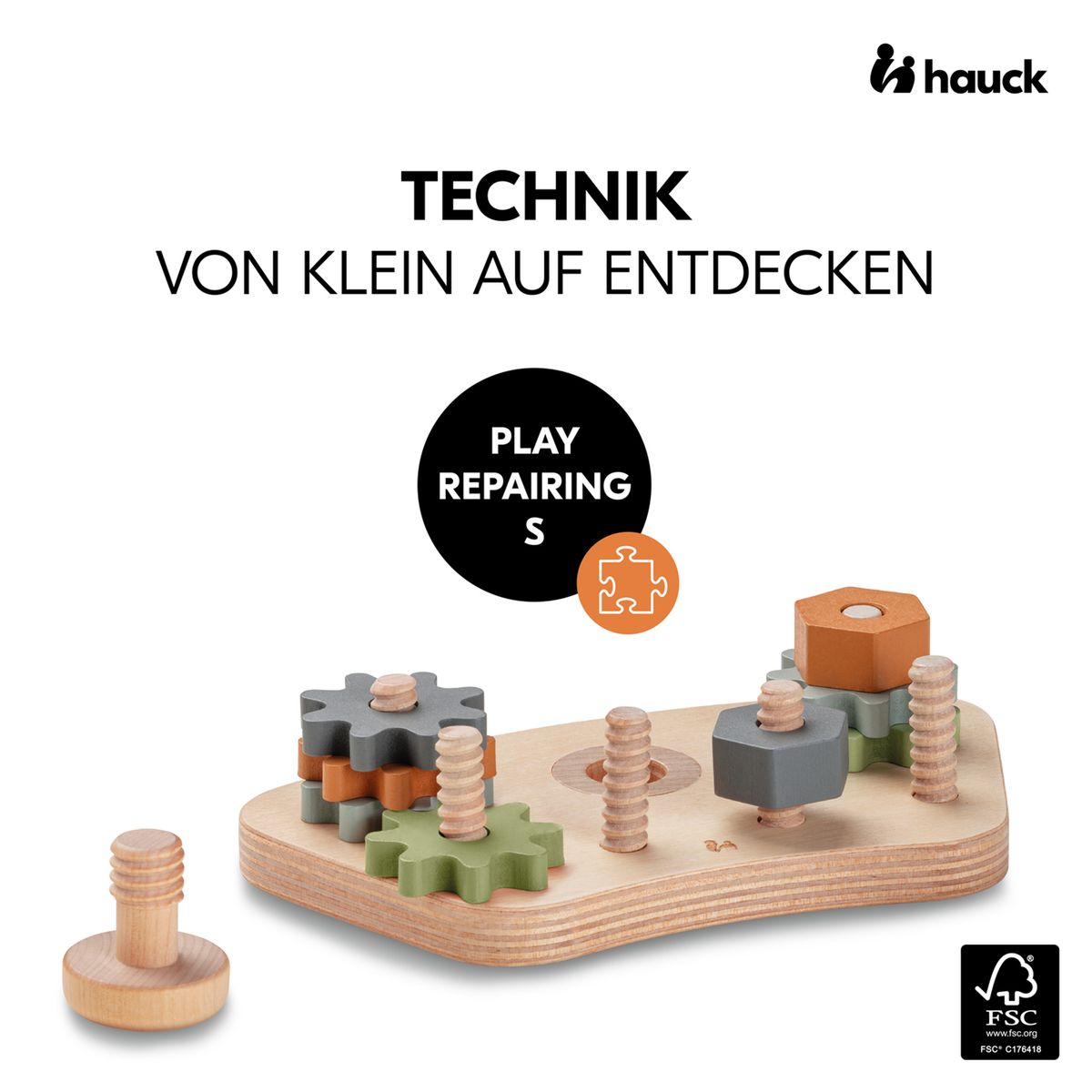 Play Tray lekebrett med tannhjul og muttere bakside
