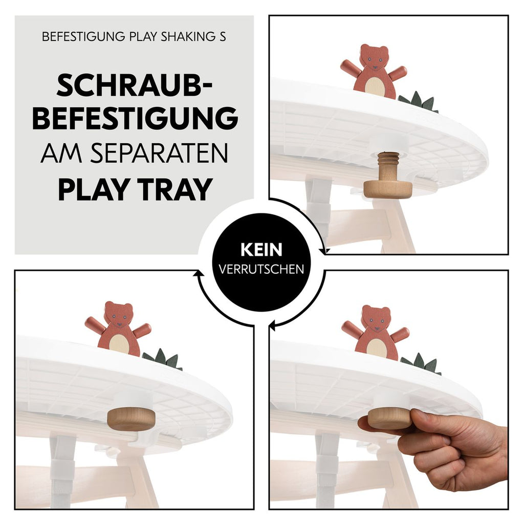 Nærbilde av Play Tray leketillegg Shaking bjørn i FSC-tre